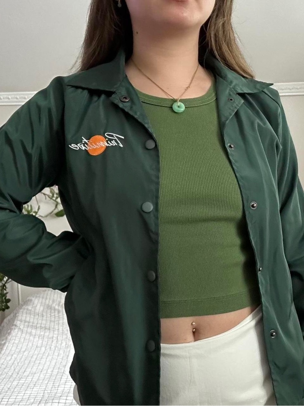 Primitive skateboards Dark Green bomber Jacket with Orange Logo medium
